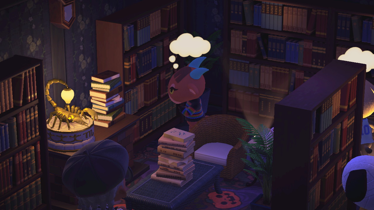 villagers in a library